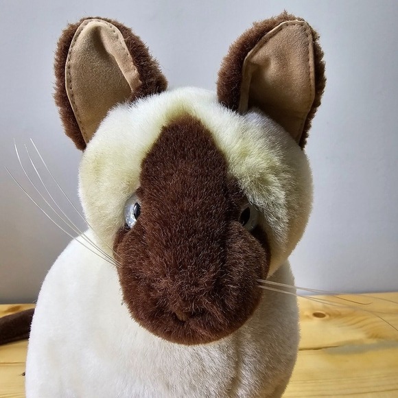 Vintage Douglas Cuddle Toy Siamese Cat Plush White Brown Whiskers Sitting - Picture 5 of 11